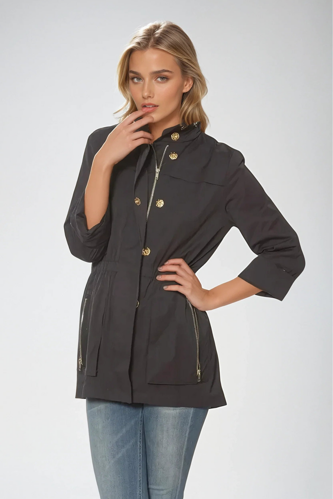Tess 3/4 Rain Jacket in Charcoal