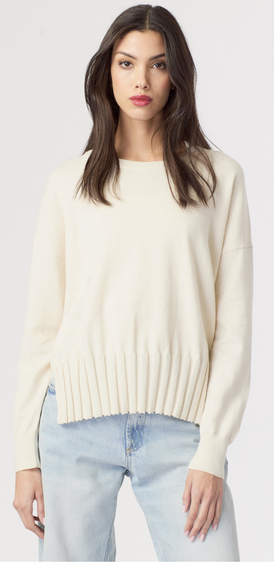 Long Sleeve Rib Sweater Mushroom