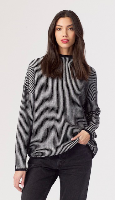 Plated Striped Sweater Black White