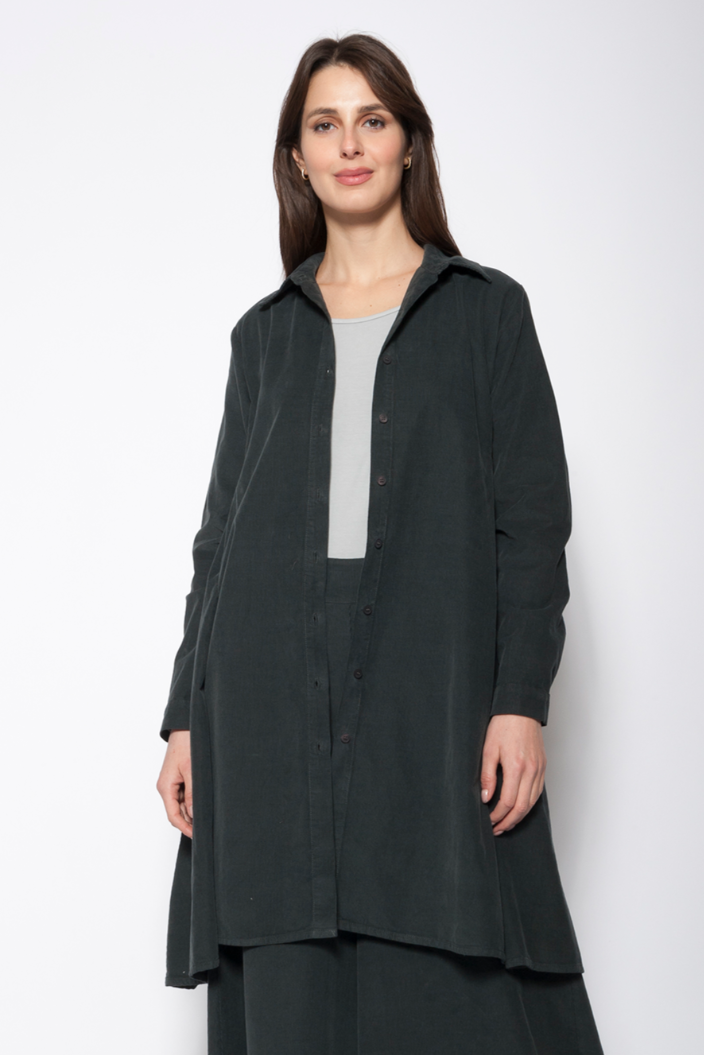Needlecord Button Up Tunic in Anthracite