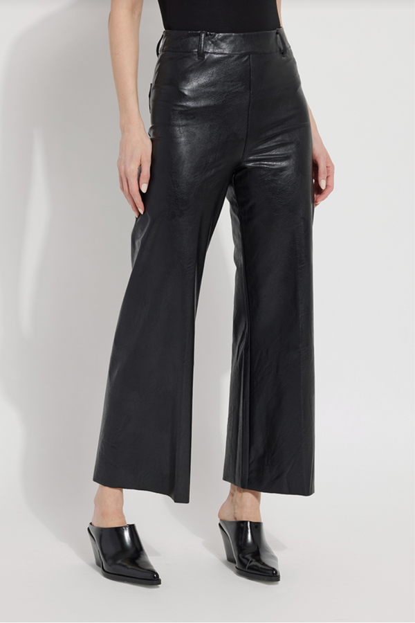 High Waist Vegan Leather Wide Leg Pants Black
