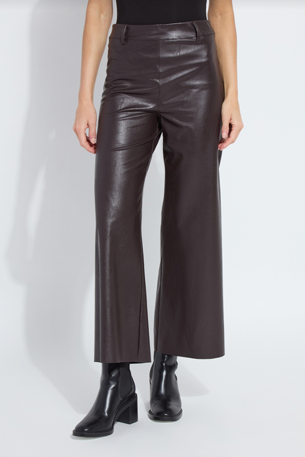 High Waist Vegan Leather Wide Leg Pants Espresso