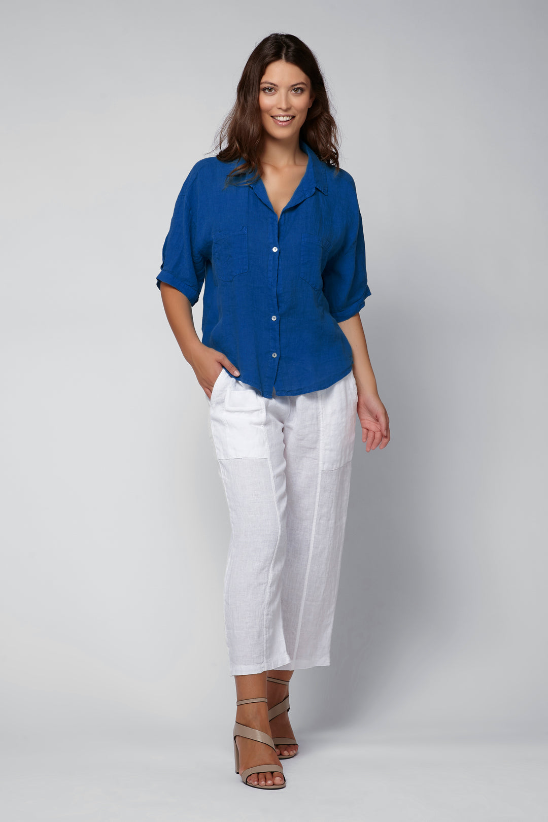 Linen Camp Shirt Harbor Blue