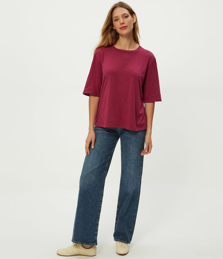 Reid Oversized Crew in Ruby