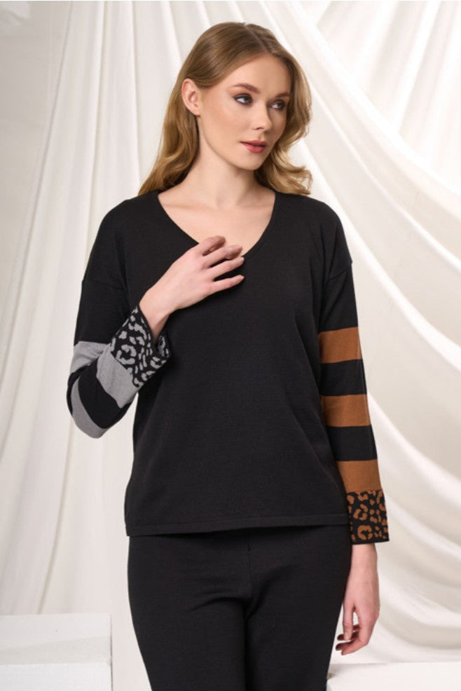 Animal Print V-Neck Sweater