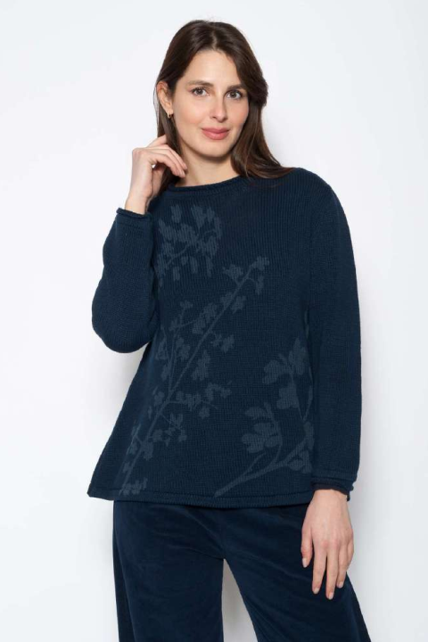 A-line Cotton Sweater in Branches Print