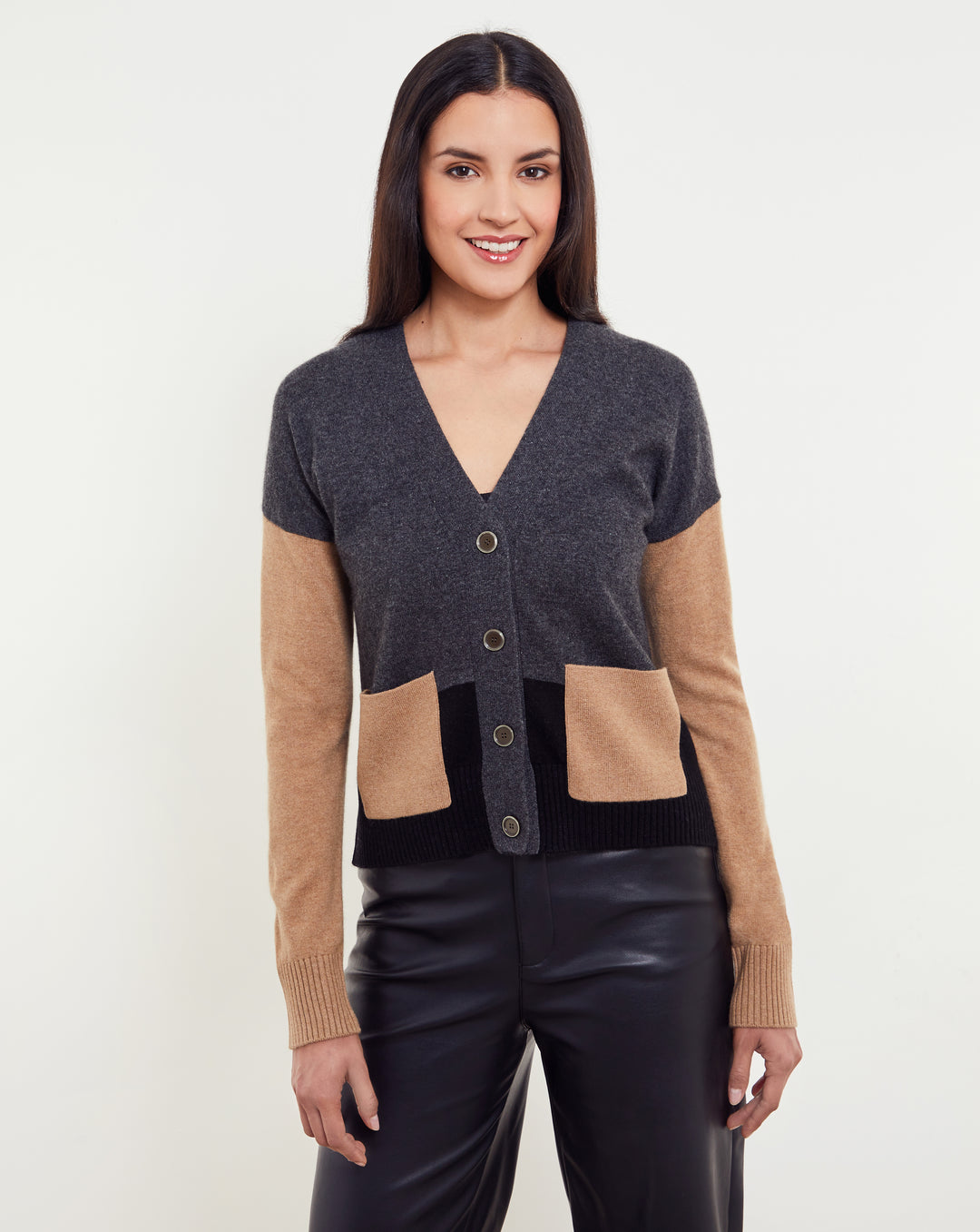 Beatrice Color Black Cardigan in Charcoal Multi
