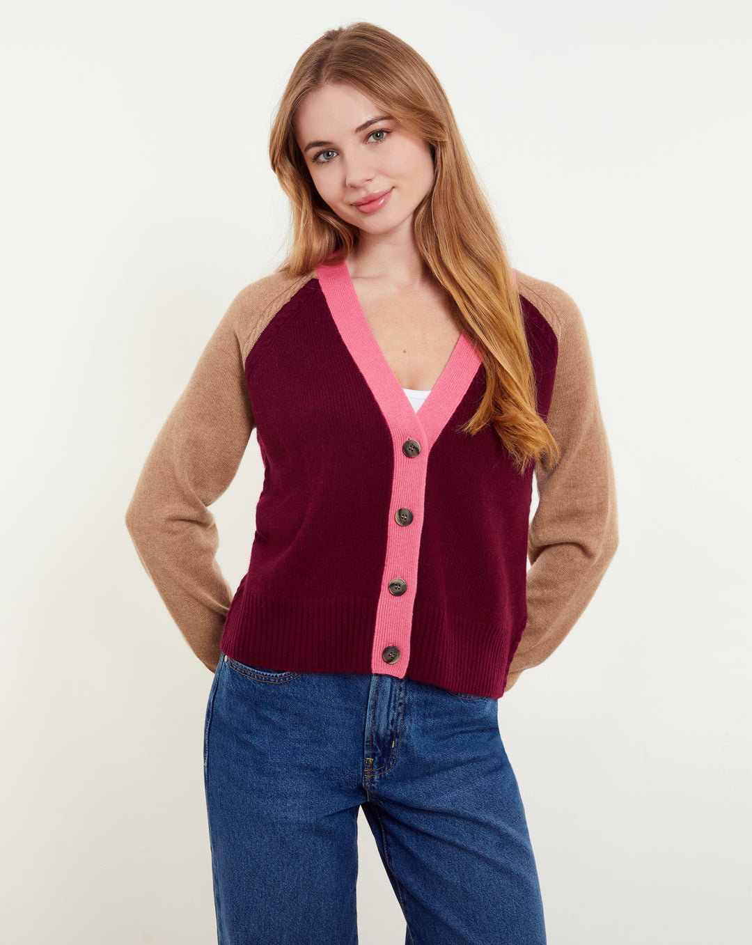 Brianna Color Block Cardigan in Barolo Multi