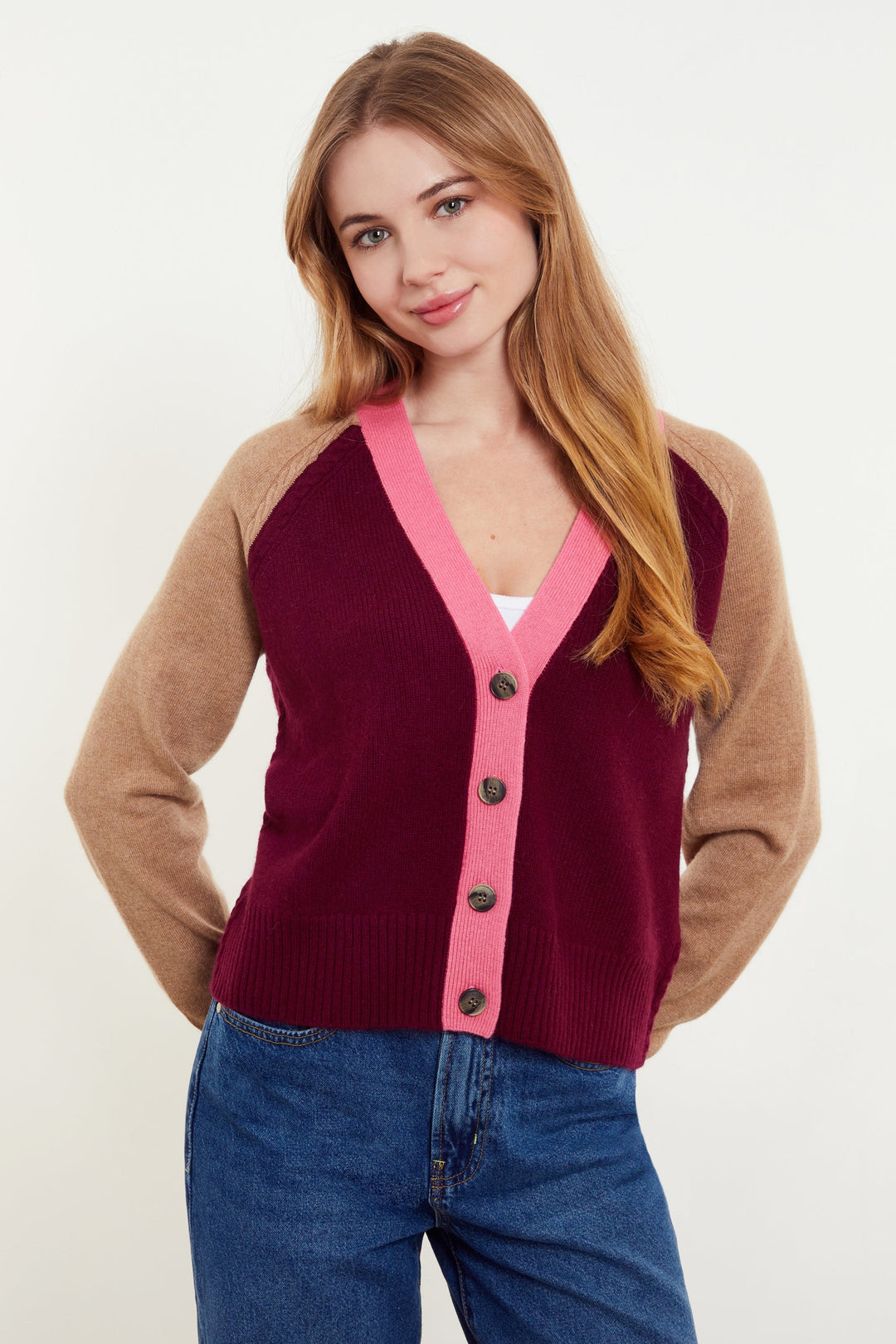 Brianna Color Block Cardigan in Barolo Multi