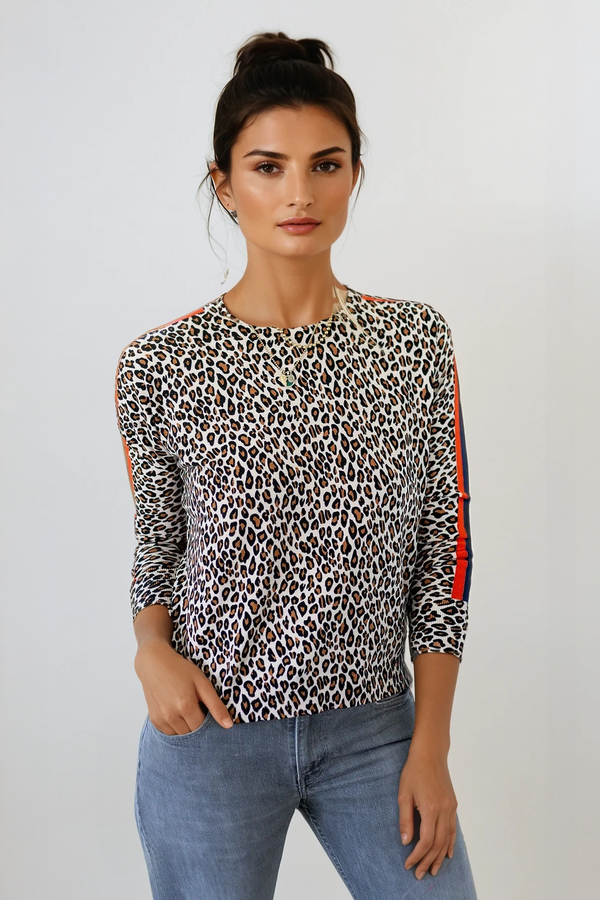 Leopard Crew Neck Sweater Camel