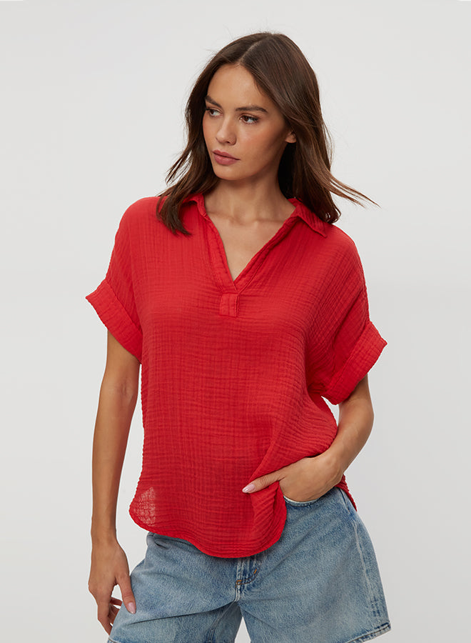 Gigi Popover Gauze Top Rumba