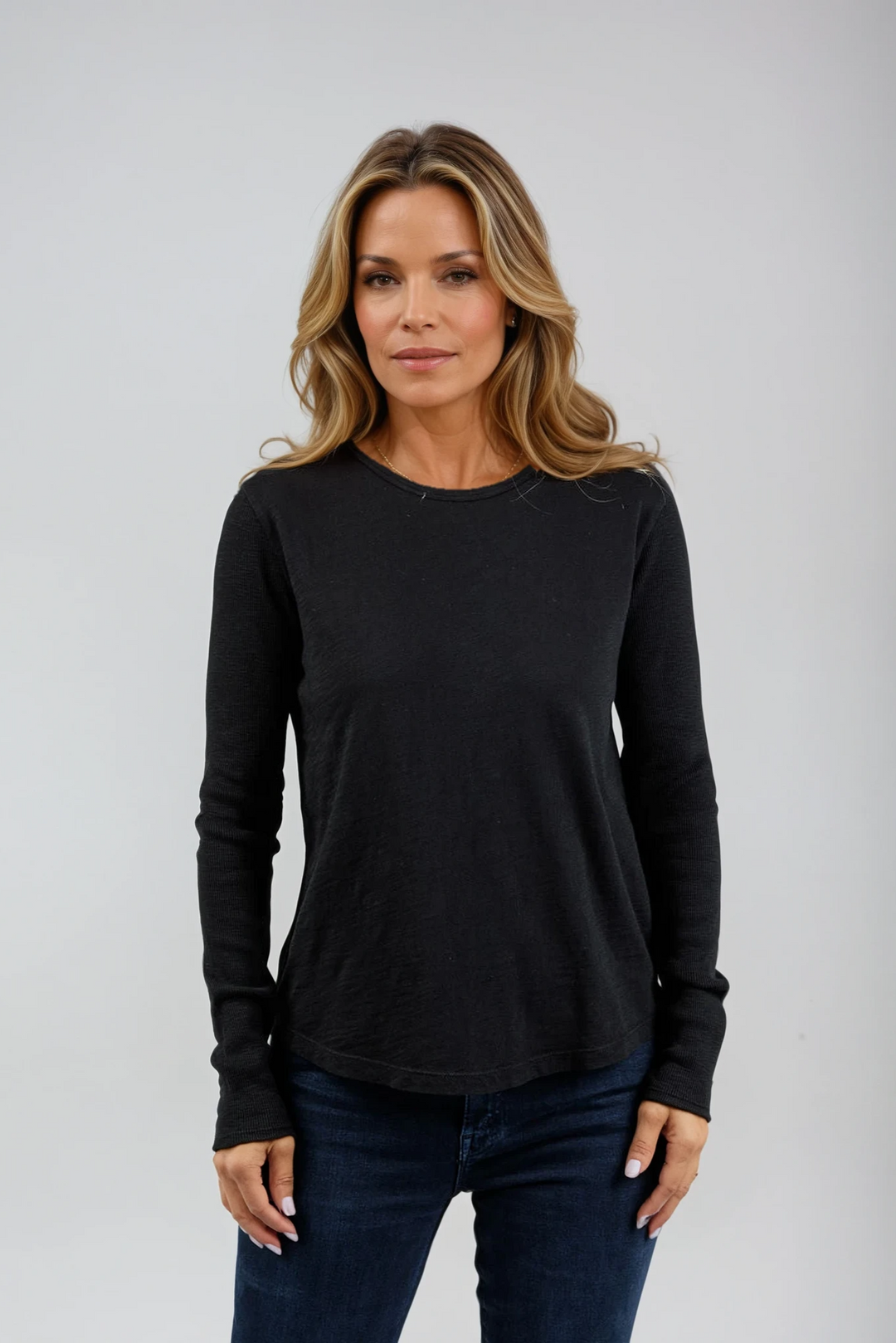 Garment Dyed Long Sleeve Tee in Black