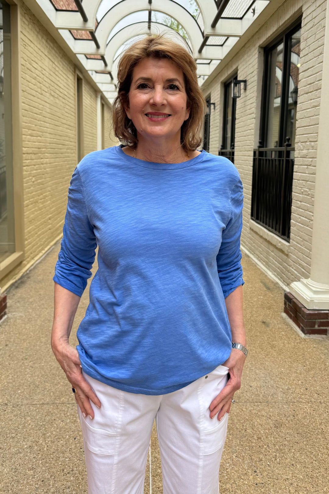 Ruched Sleeve Top Marine