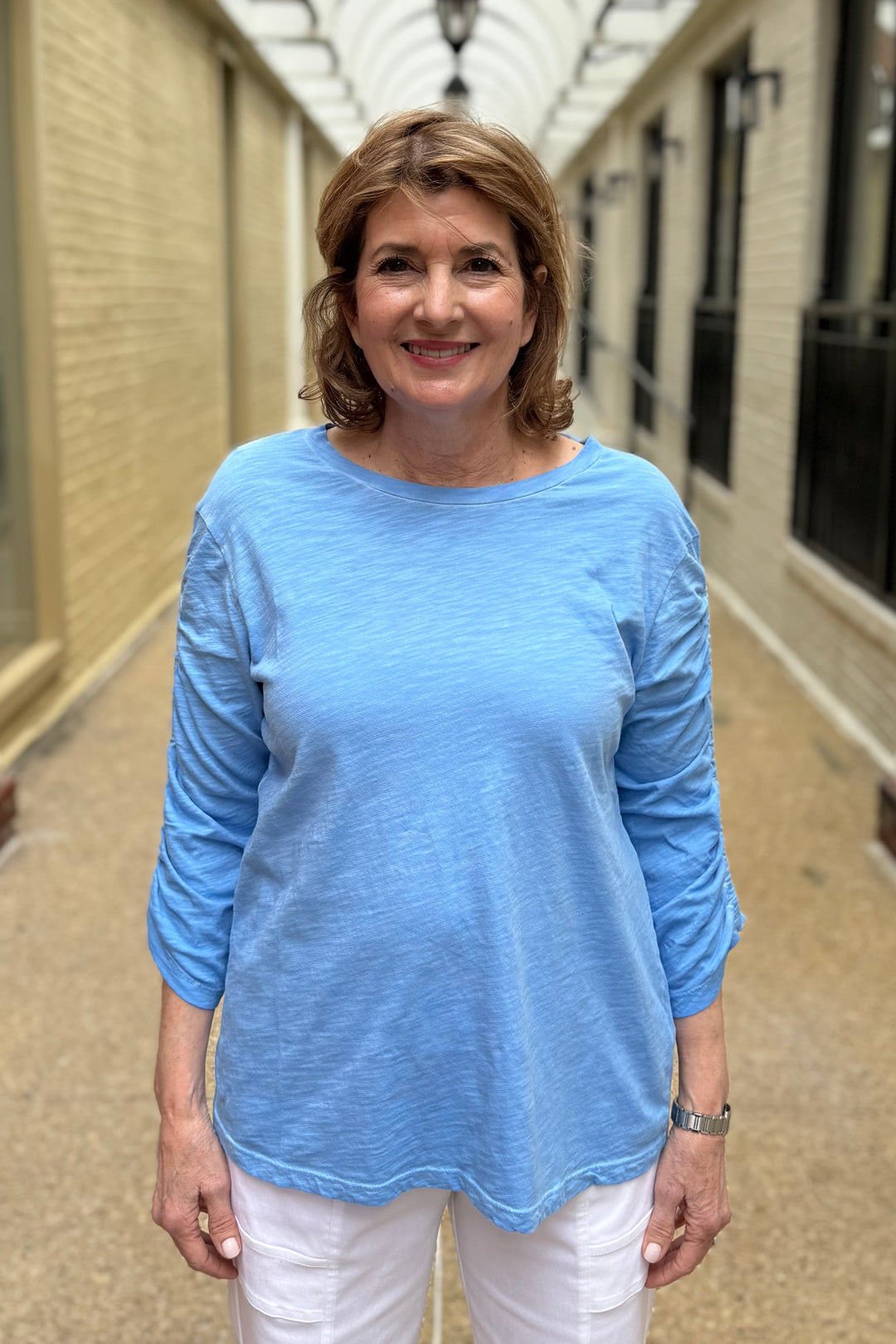 Ruched Sleeve Top Denim