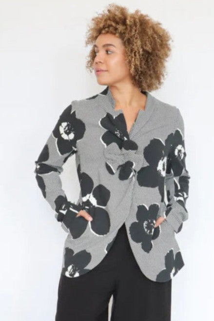 Flower Print Jacket Black
