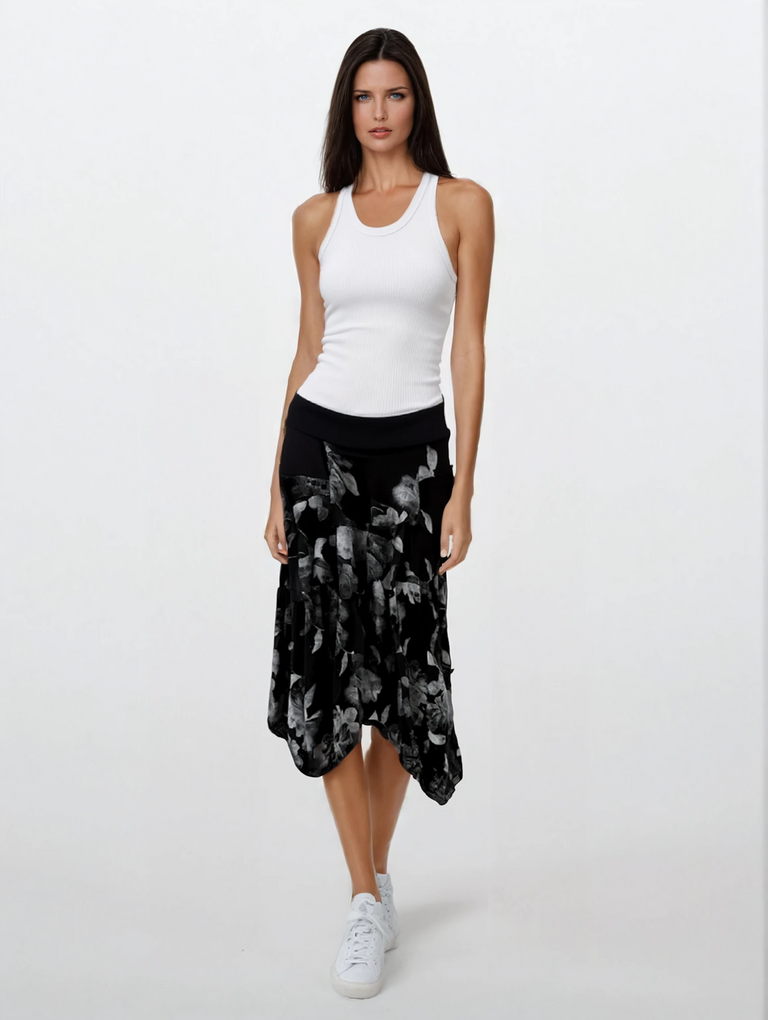 Pocket Skirt Floral Black White