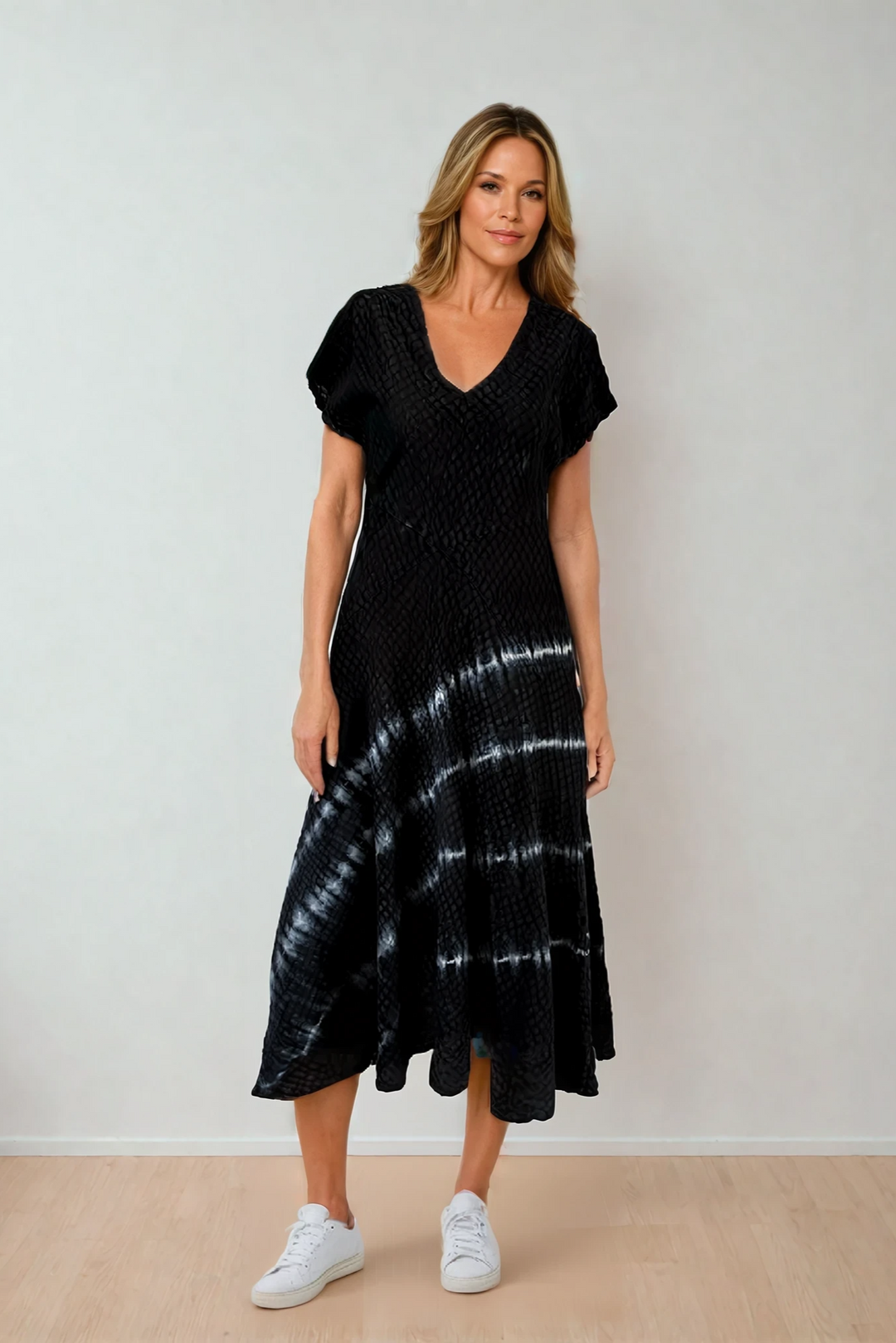 Linen French Quarter Tie Dye Dress Black