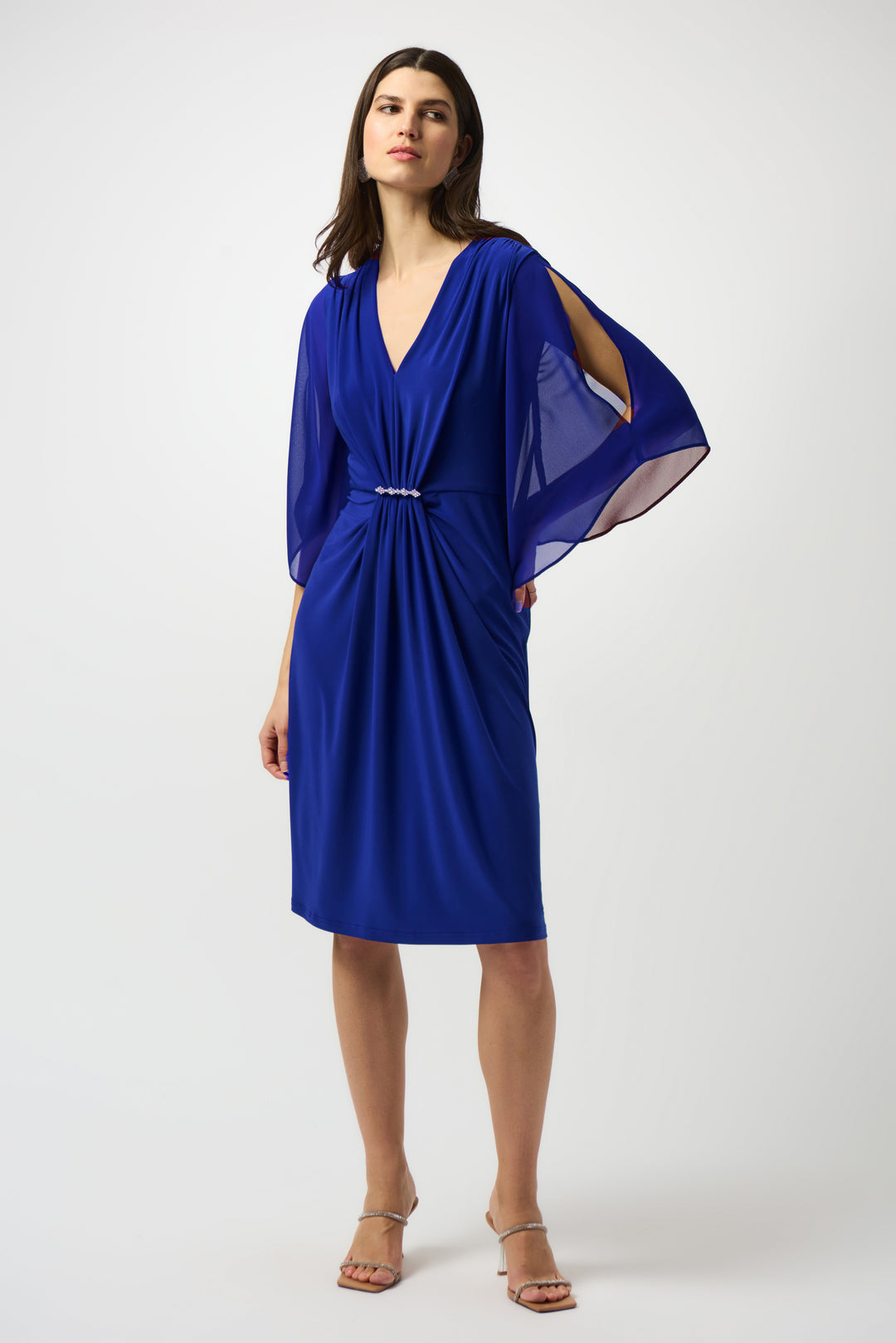Silky Knit & Chiffon Sheath Dress Sapphire Blue