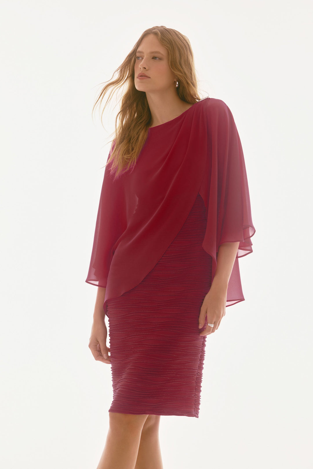 Cascade and Chiffon Sheath Dress Merlot