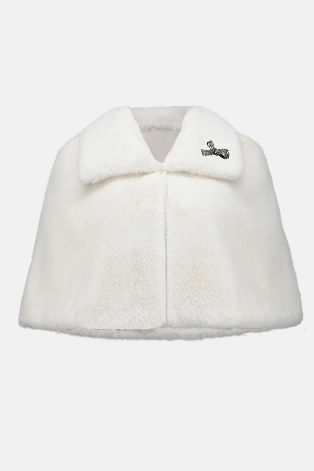 Faux Fur Cape with Crystal Brooch White