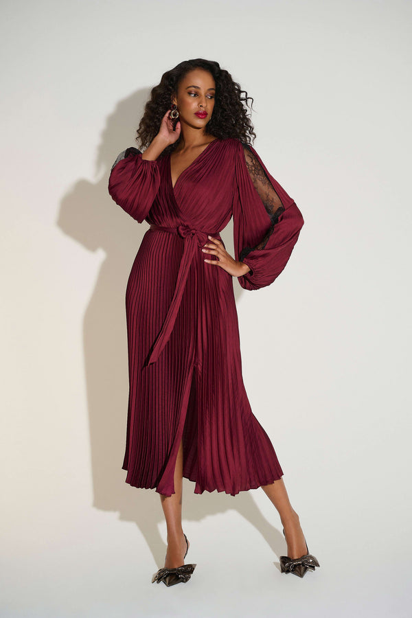 Pleated Satin Fit & Flare Dress