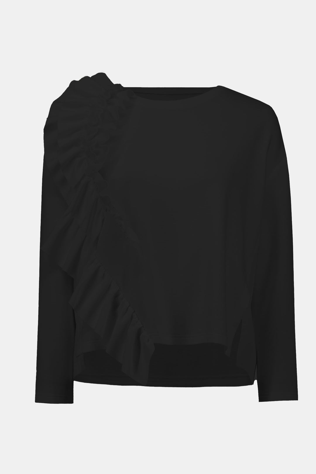 Scuba Jersey Long Sleeve Ruffled Top Black