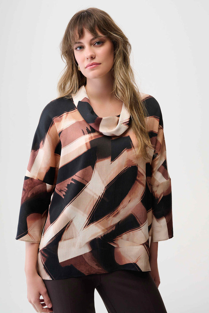 Satin Abstract Print Boxy Tunic with Cowl Collar
