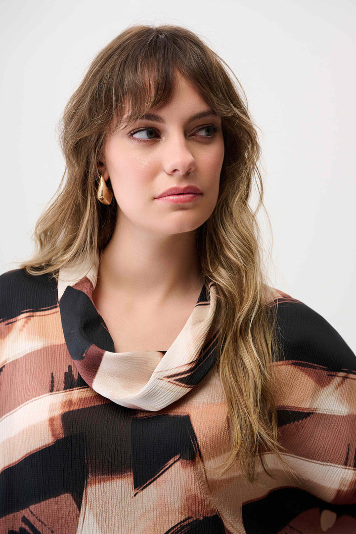 Satin Abstract Print Boxy Tunic with Cowl Collar