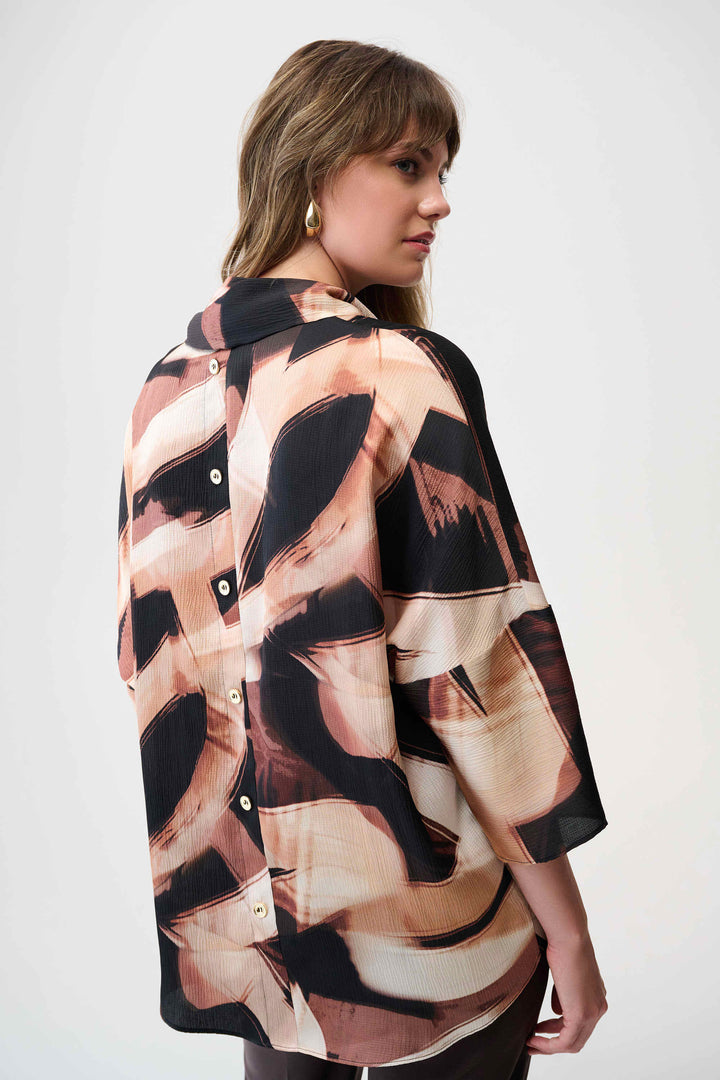 Satin Abstract Print Boxy Tunic with Cowl Collar