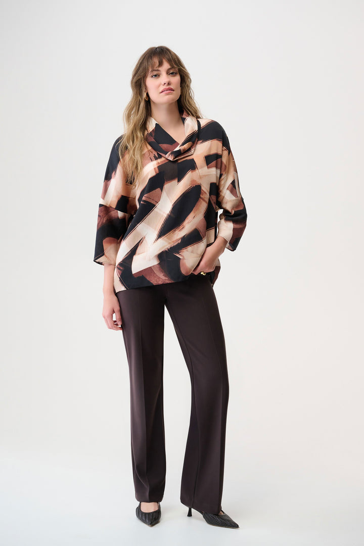 Satin Abstract Print Boxy Tunic with Cowl Collar