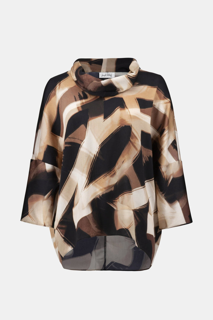 Satin Abstract Print Boxy Tunic with Cowl Collar