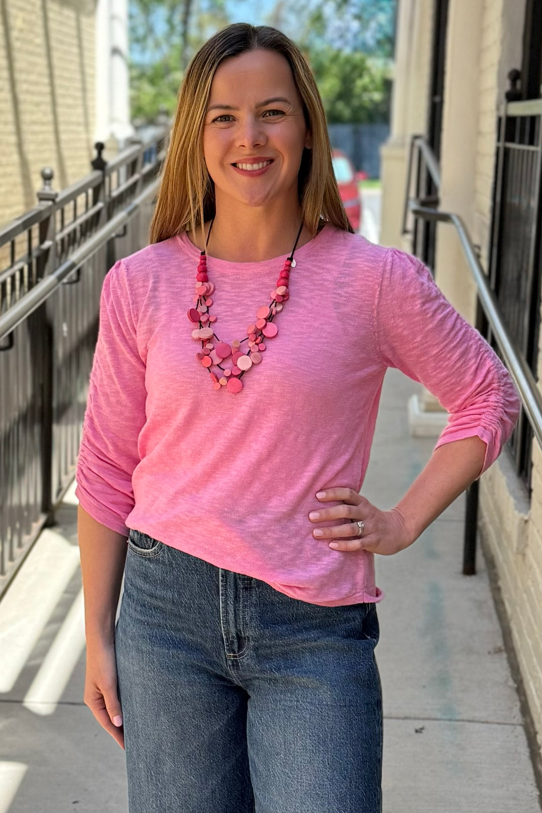 Ruched Sleeve Tee Blossom