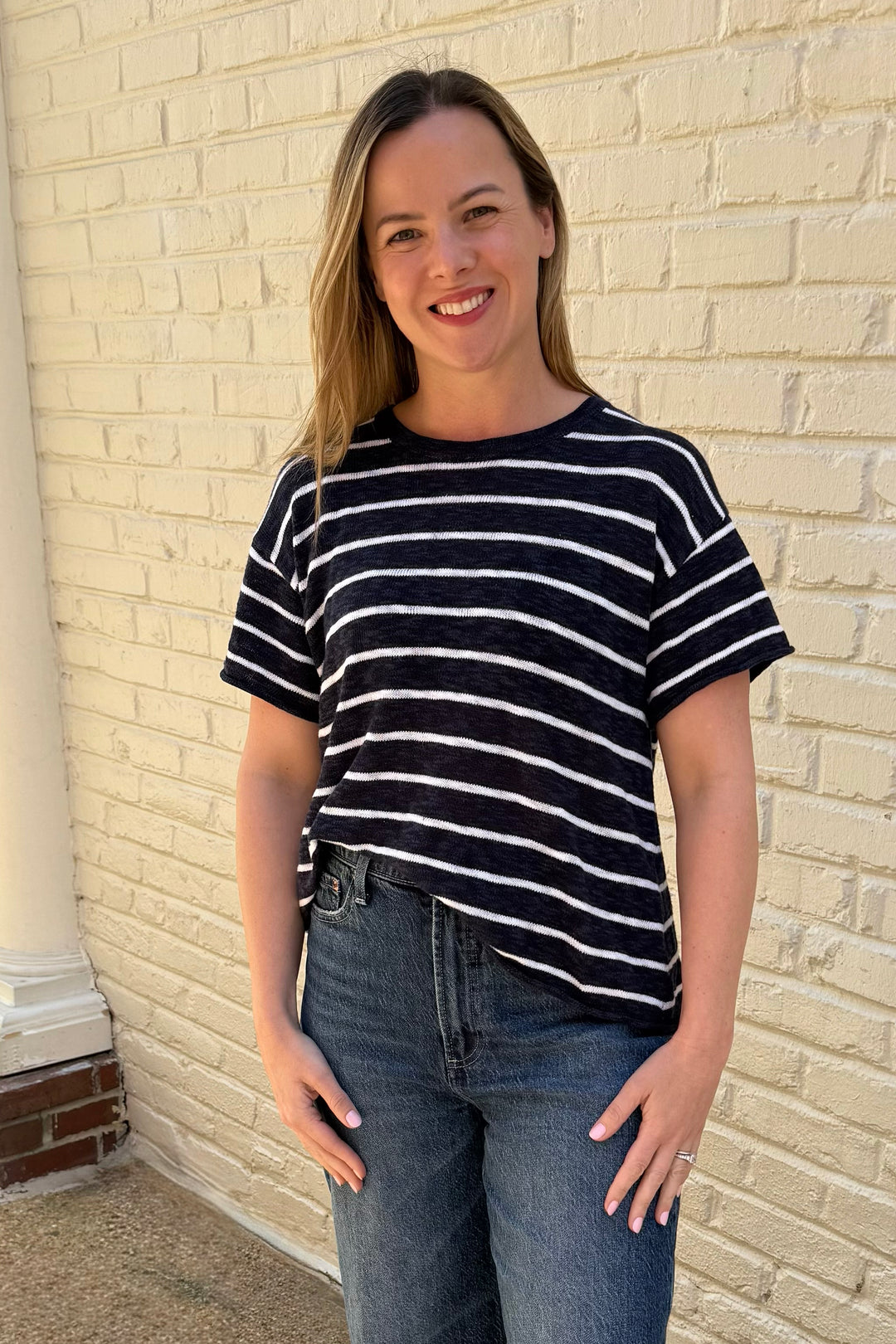Stripe Short Sleeve Tee Navy