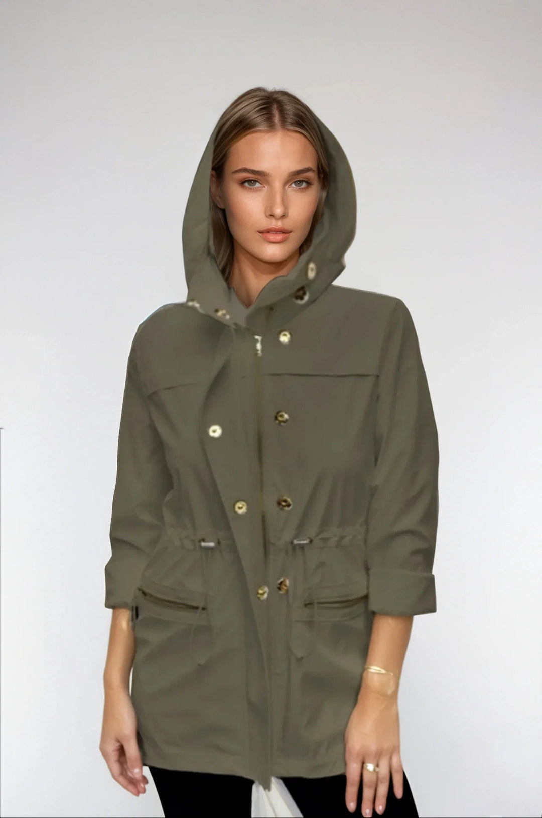 Kasia Hooded Rain Coat in Avocado