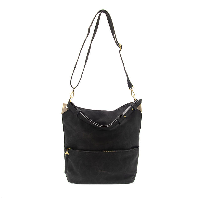 Darcy Zip Front Pocket Bucket Bag Black