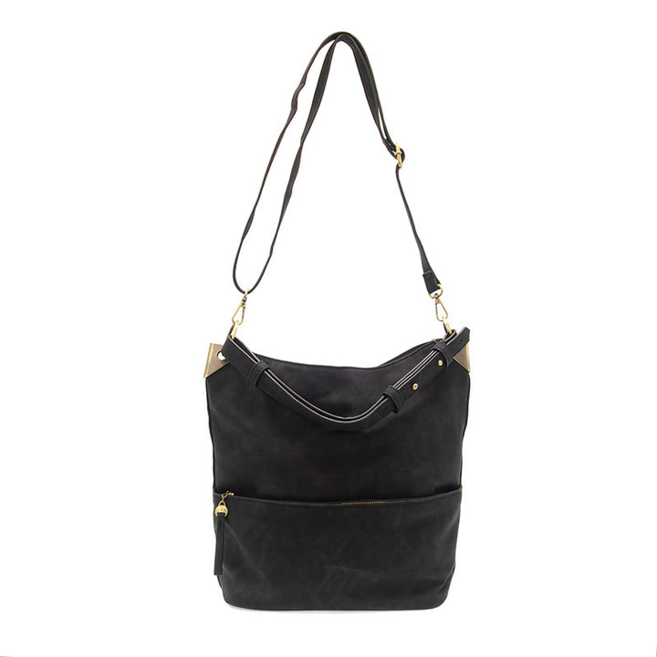 Darcy Zip Front Pocket Bucket Bag Black