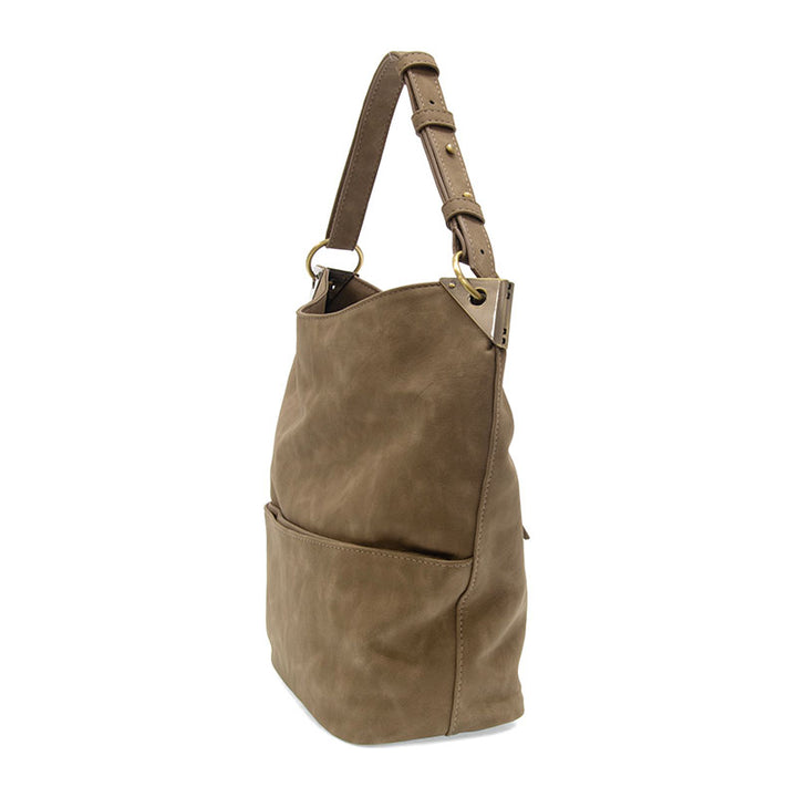 Darcy Zip Front Pocket Bucket Bag Taupe