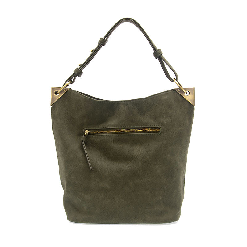 Darcy Zip Front Pocket Bucket Bag Olive