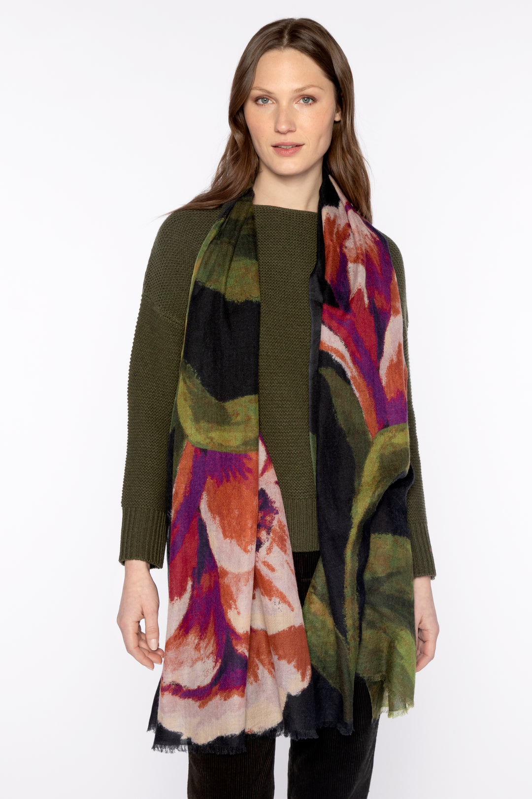 Fall Floral Print Scarf Black Multi