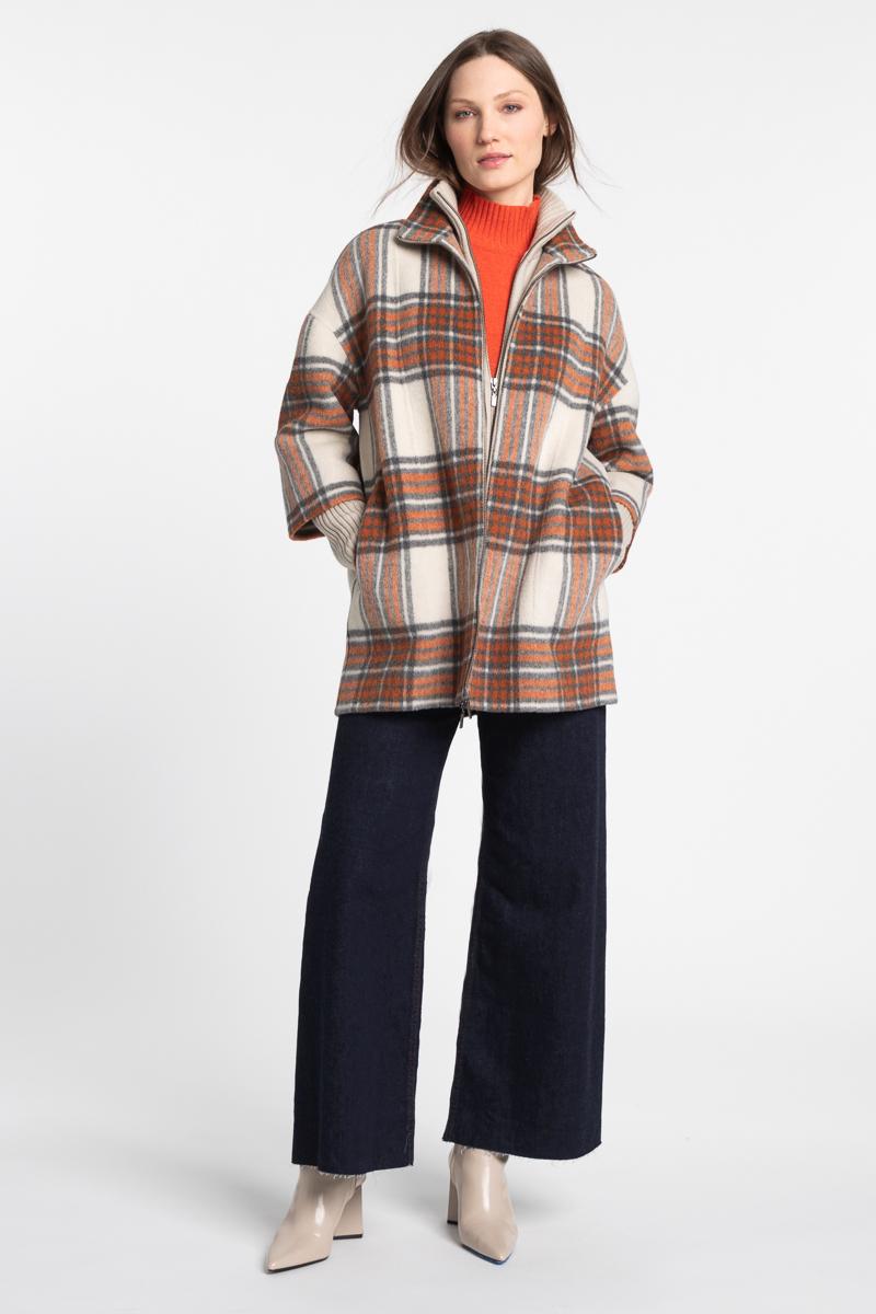 PLAID KNIT INSERT COAT