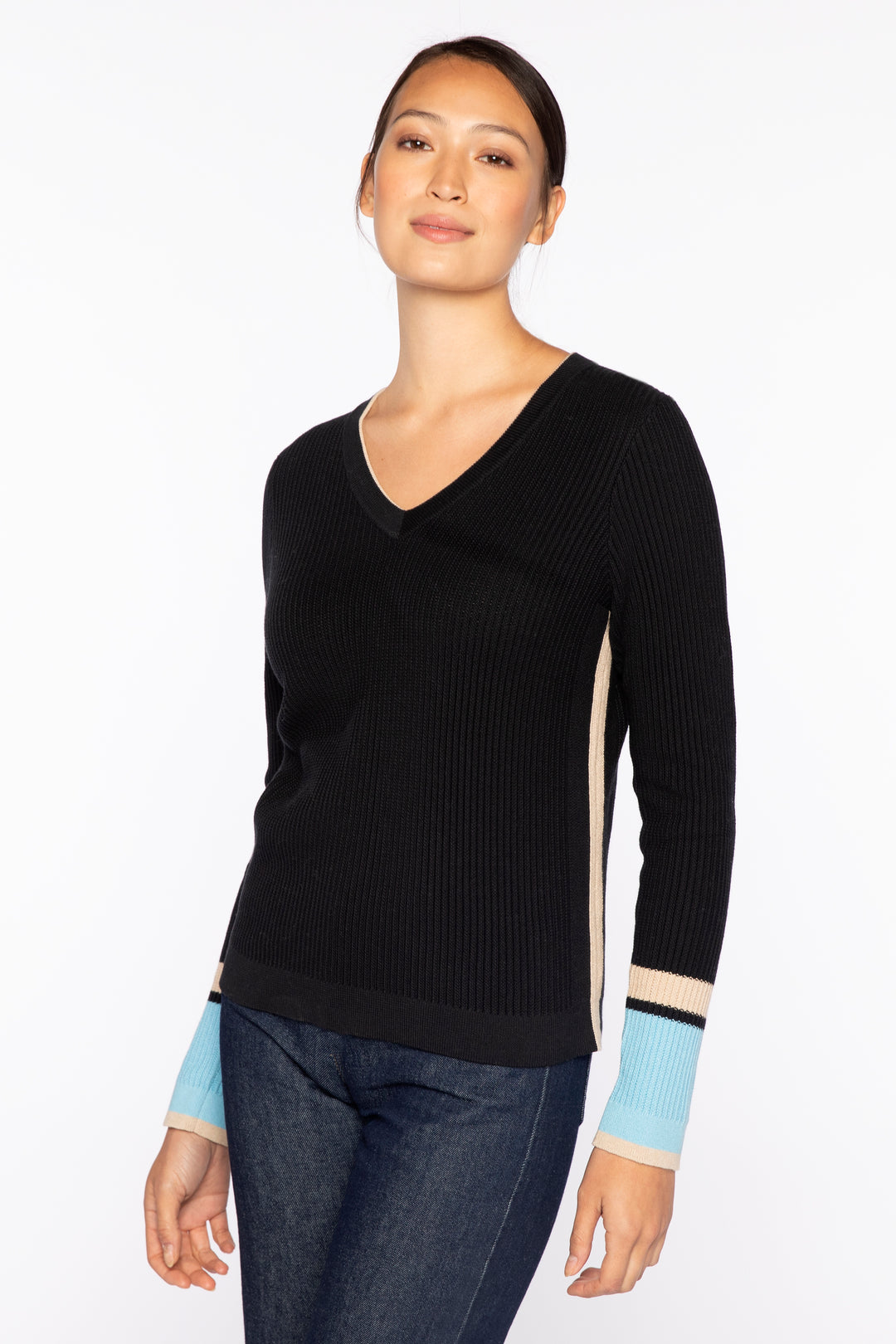 Color Play Rib V-Neck Sweater