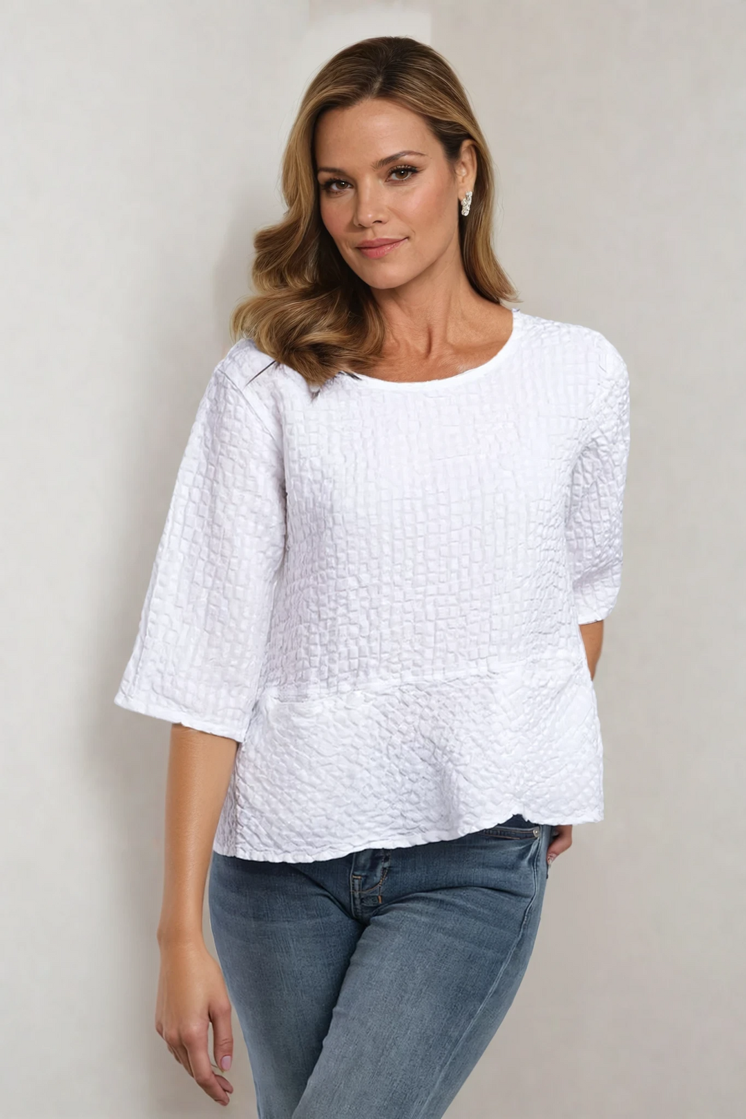 Seersucker Peplum Top White