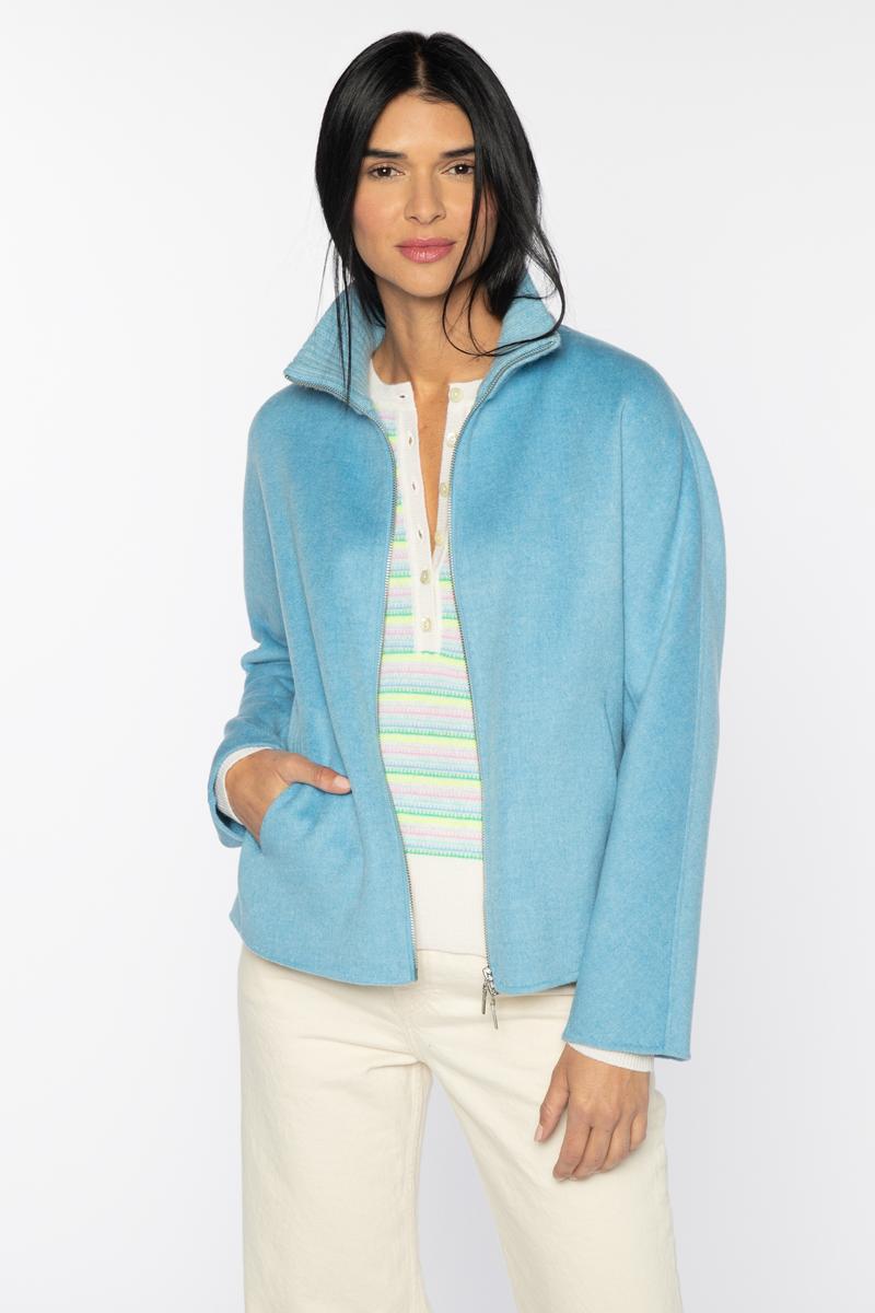 KNIT DETAIL SHORT ZIP MOCK COAT