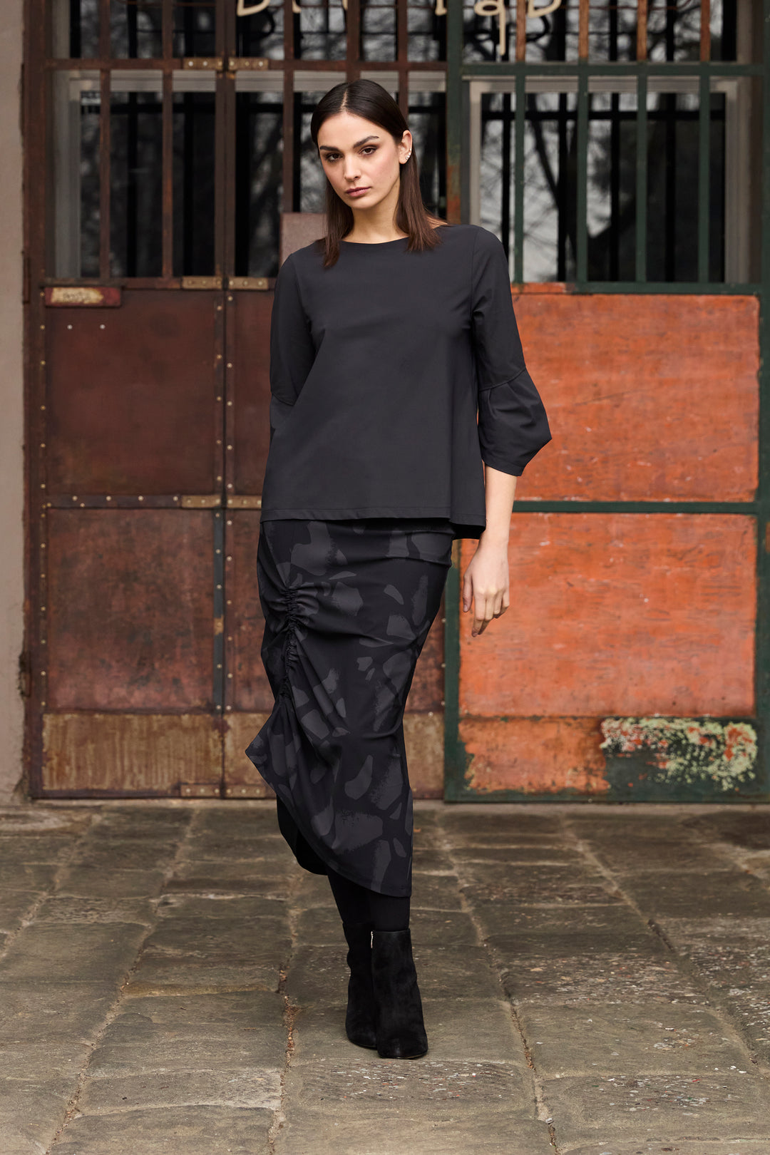Perla Gathered Skirt Smoke Print