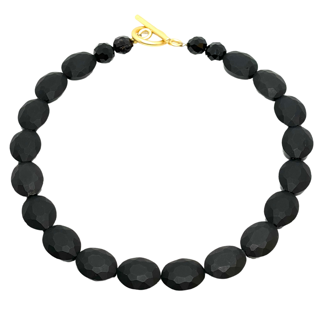 Matte Black Oval Crystal Necklace