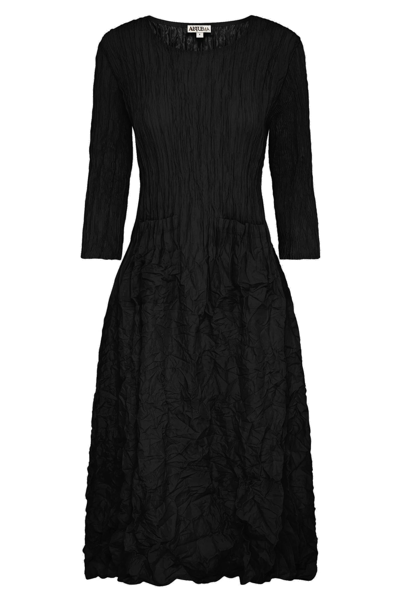 3/4 Sleeve Smash Pocket Dress Black