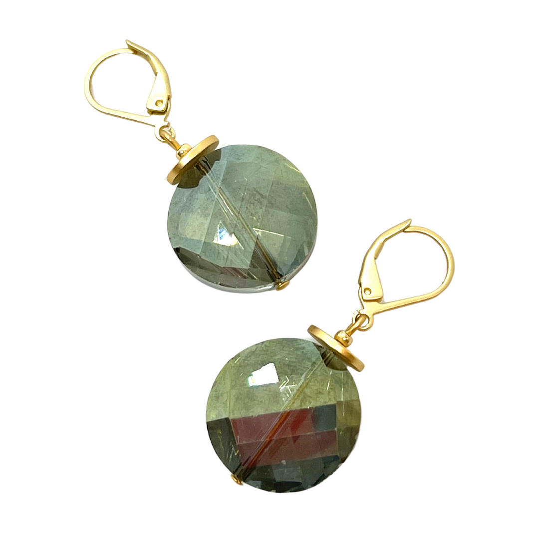 Olive Coin Crystal Earrings