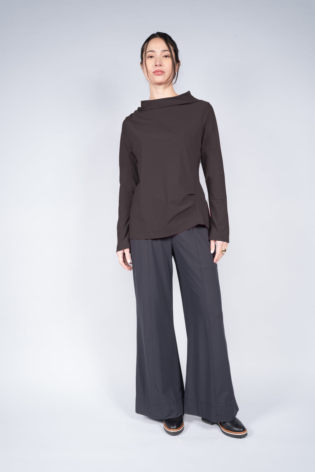 Leia Long Sleeve Mock-Collar in Smoke