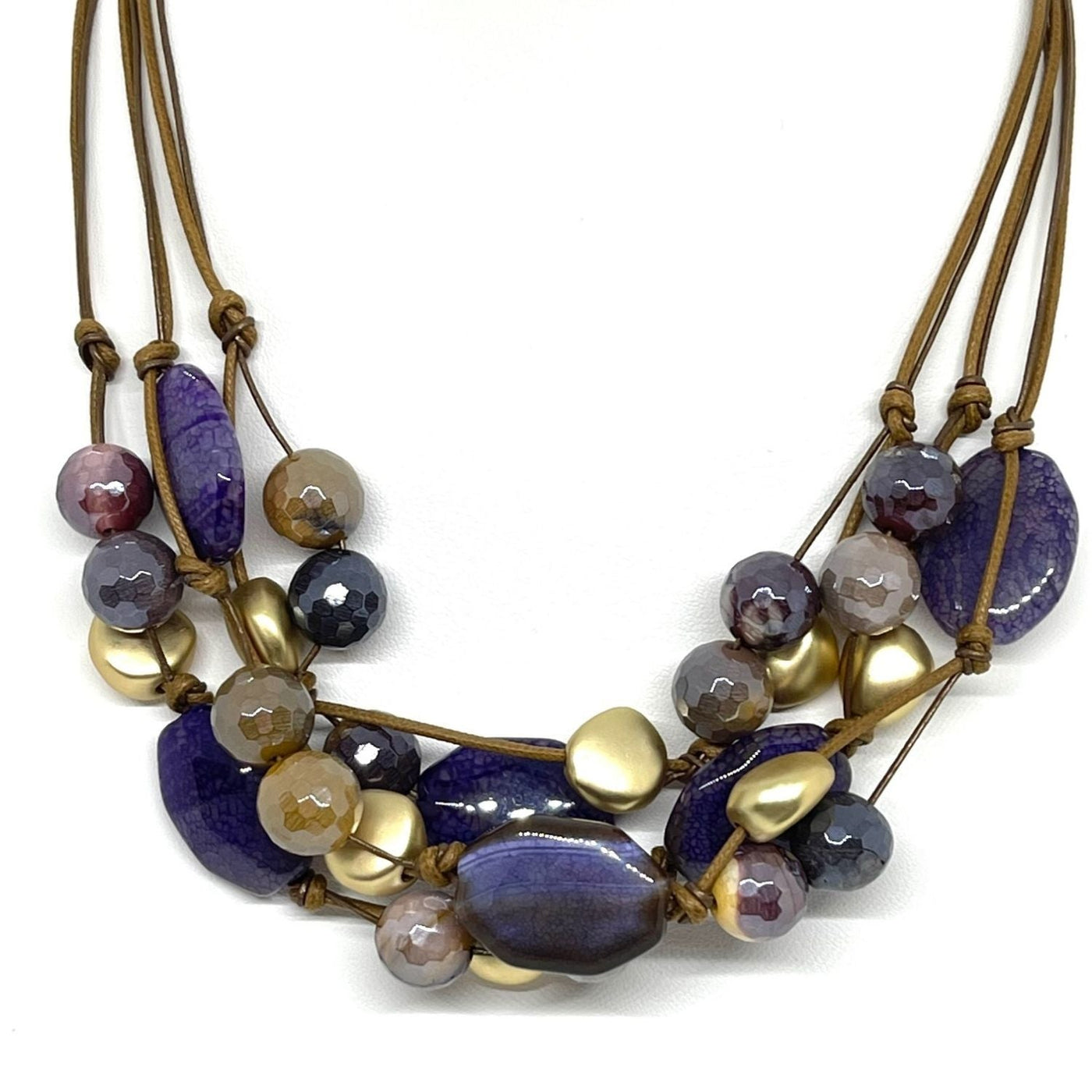 Mookaite Jasper And Purple Agate Torsade Matte Gold Nugget Necklace