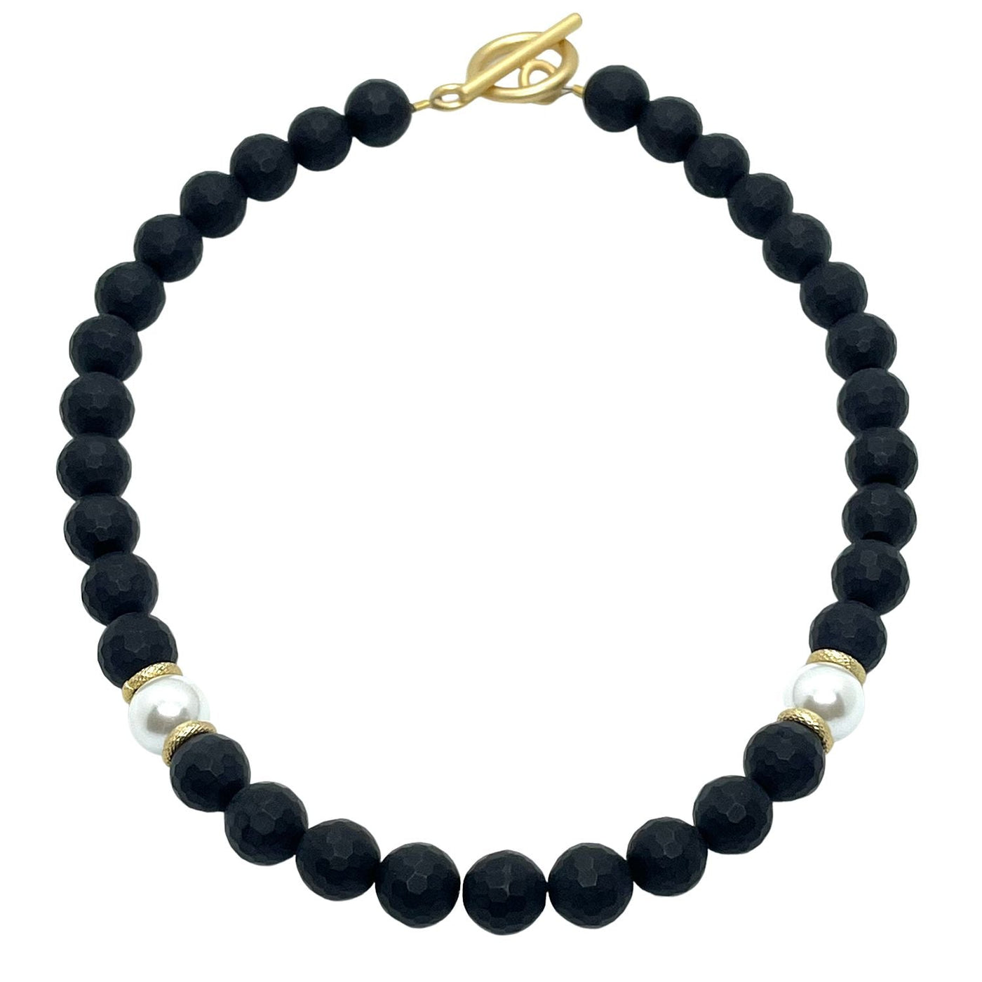 Black Onyx With Pearl Accents Beaded Necklace